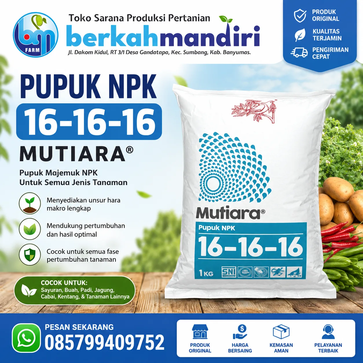 Pupuk NPK Mutiara 161616 Kemasan 1Kg